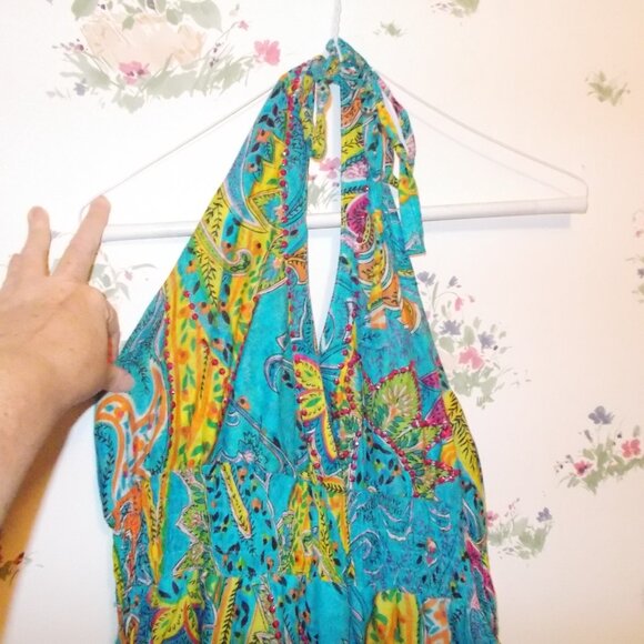 Bright Turquoise Jackpot summer halter dress in L/XL - Picture 3 of 6